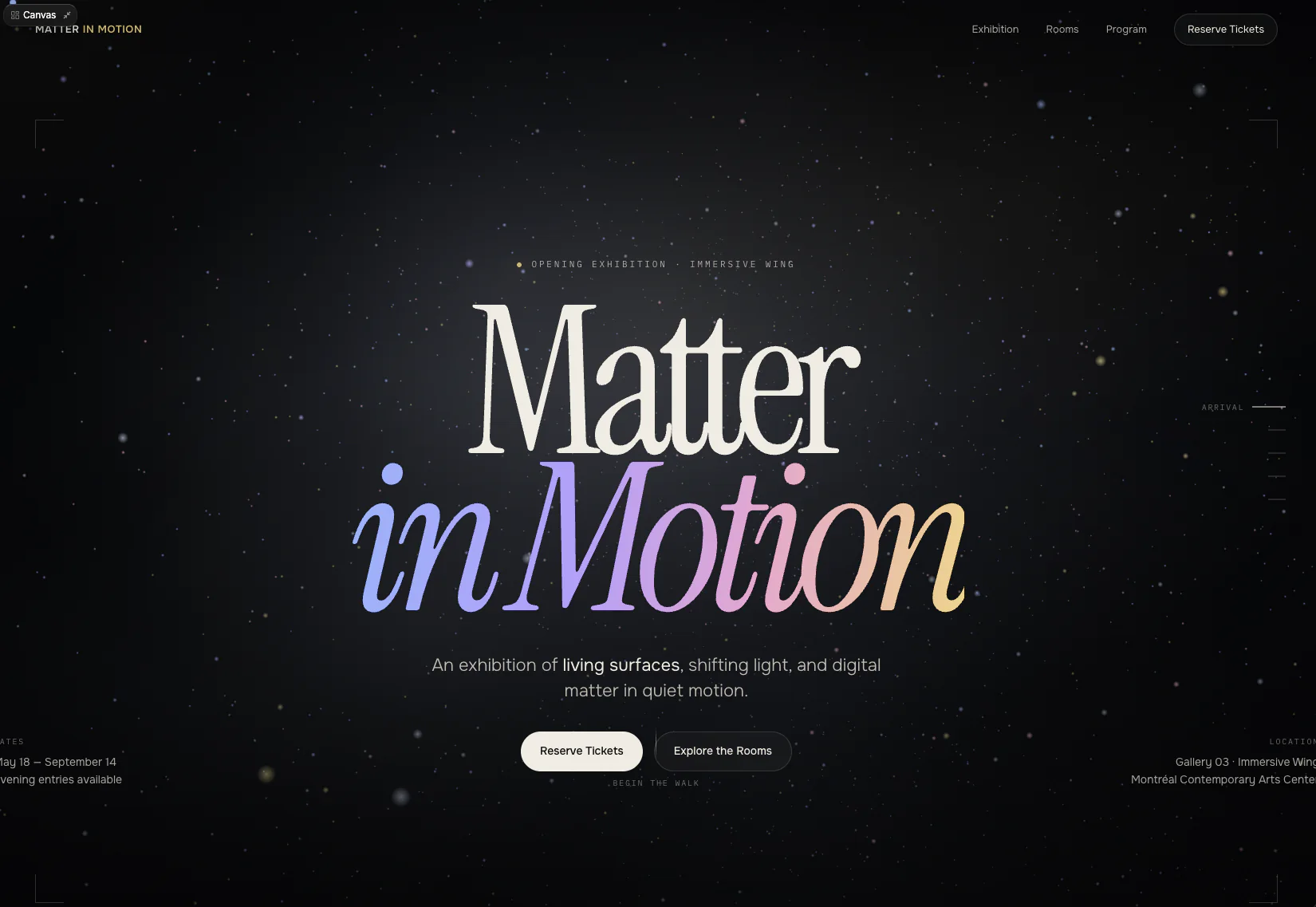 Matter in Motion immersive exhibition concept