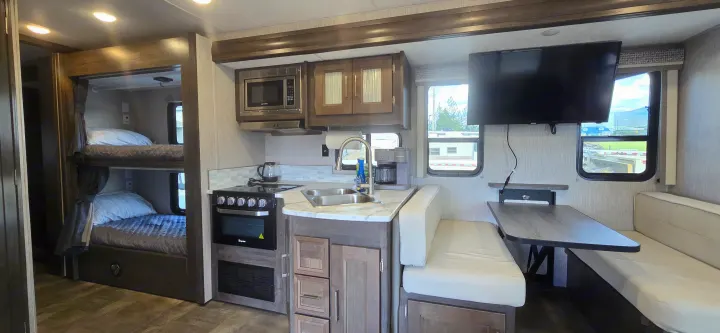 RV kitchen and convertible dinette